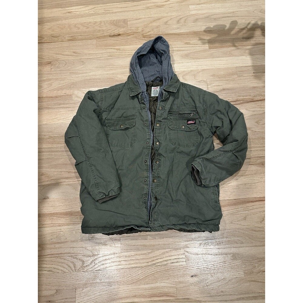 Vintage Genuine Dickies Olive Green Hooded Utility Jacket Chore Coat Insulated L